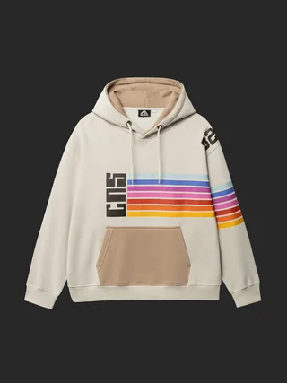 Cream CNS hoodie with rainbow stripes