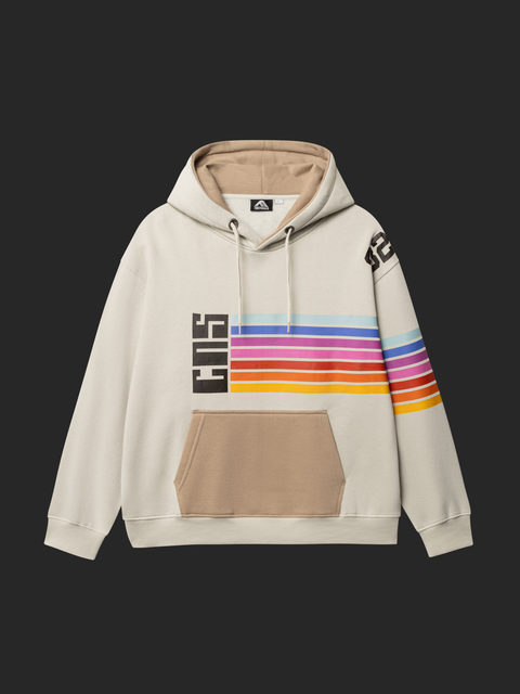 Cream CNS hoodie with rainbow stripes