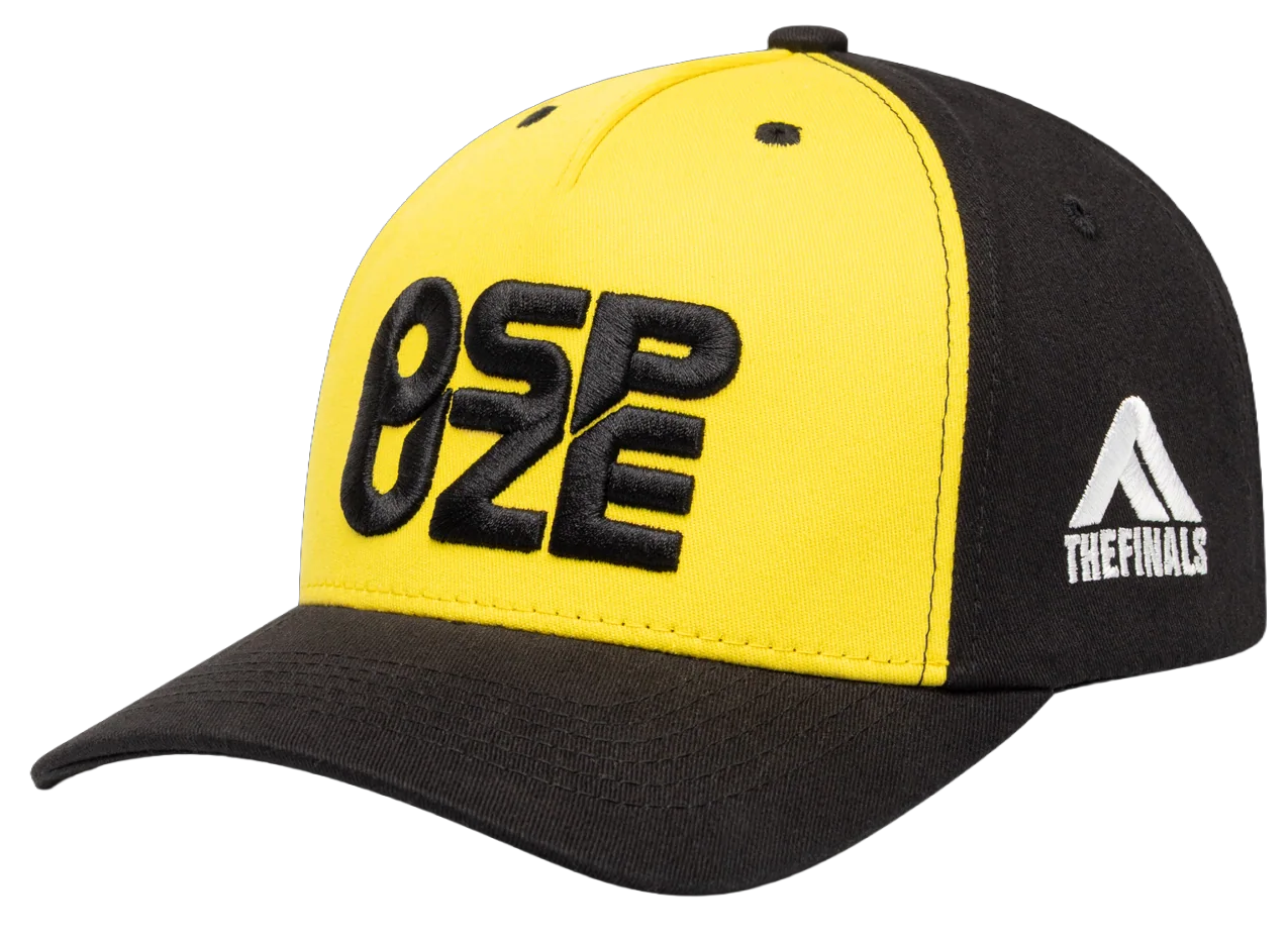Yellow and black OSPUZE baseball cap